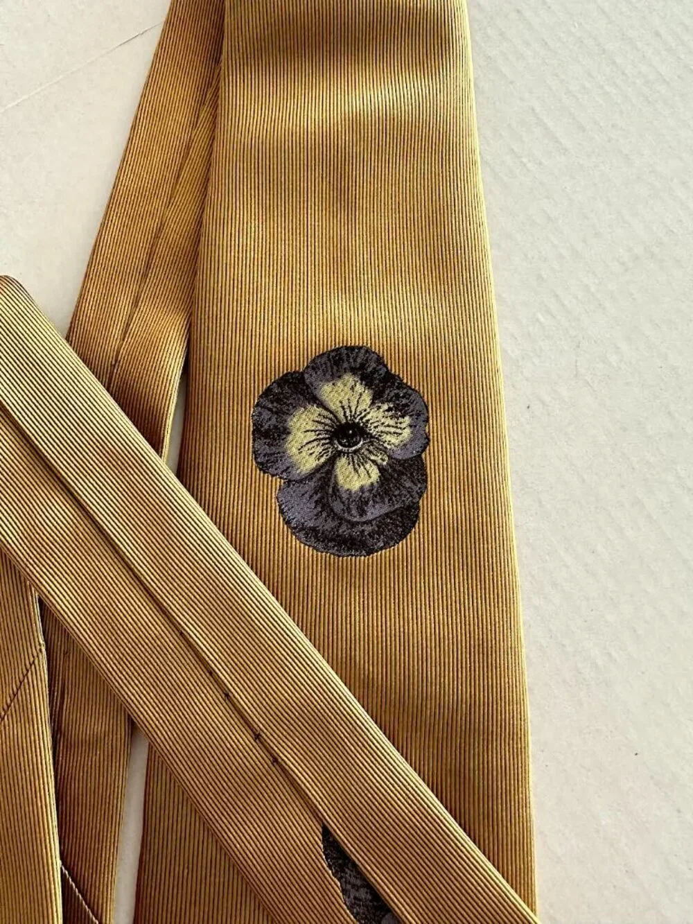 Vintage Fornasetti Milano Gold Silk Necktie Surrealist Pansy Eye Made in Italy